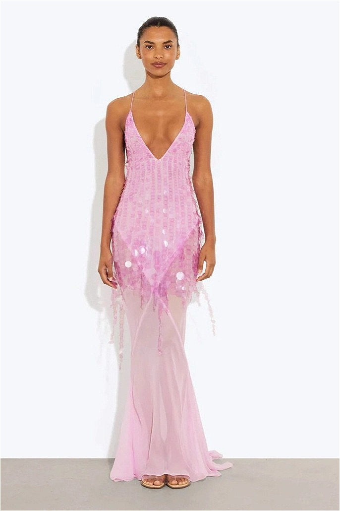 Sequin Mermaid V Dress with Elegant Everyday Styling Boutique Fashion Style