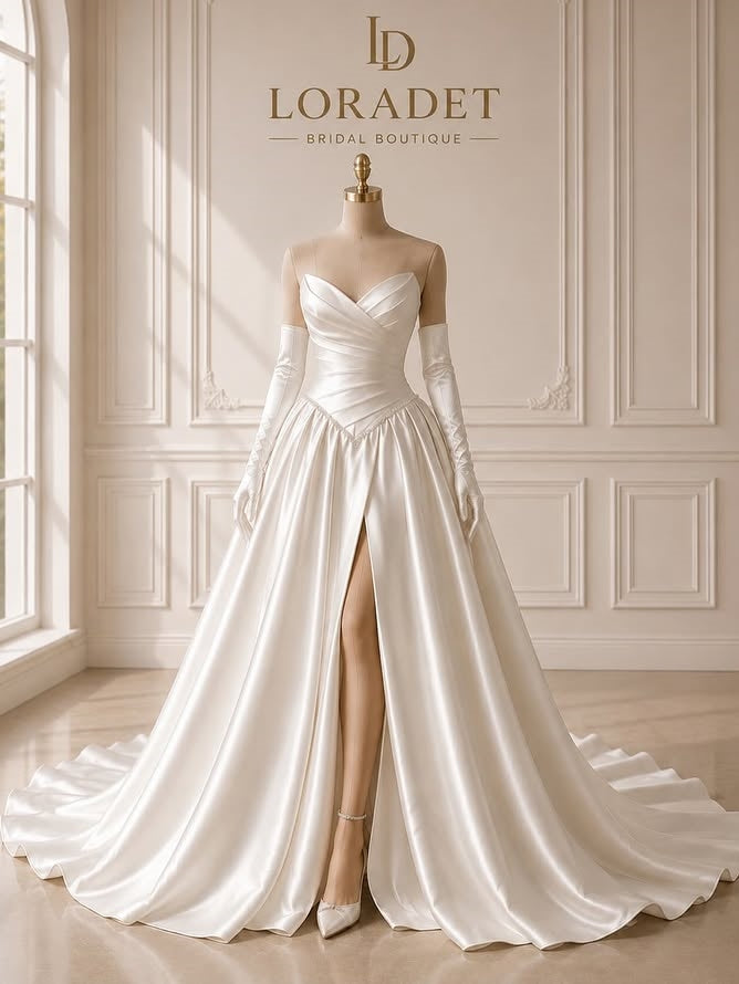 Luxury Smooth Satin A-Line Sweetheart Wedding Gown With Front Slit