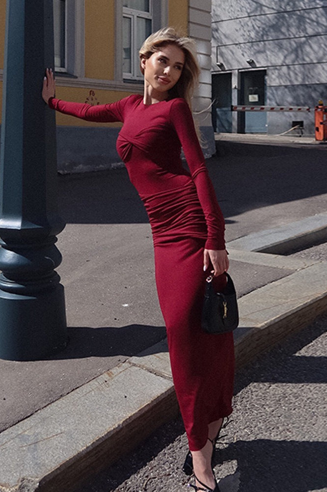 Elegant Ruched Maxi Work Dress - View 9 | VelvetHem