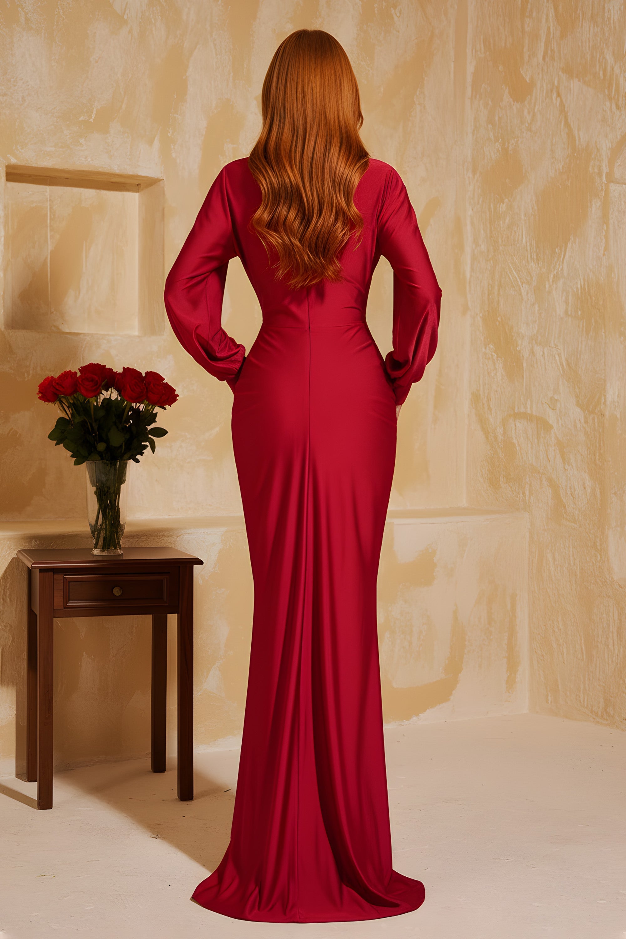 Elegant Twisted Knot Cutout Gown with Cascading Front Drape