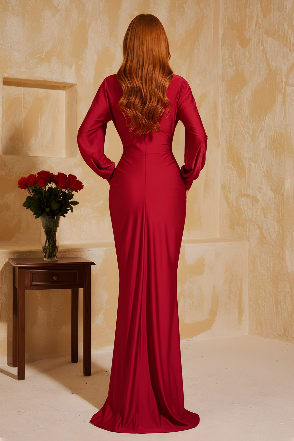 Elegant Twisted Knot Cutout Gown with Cascading Front Drape - View 2 | FashionDia