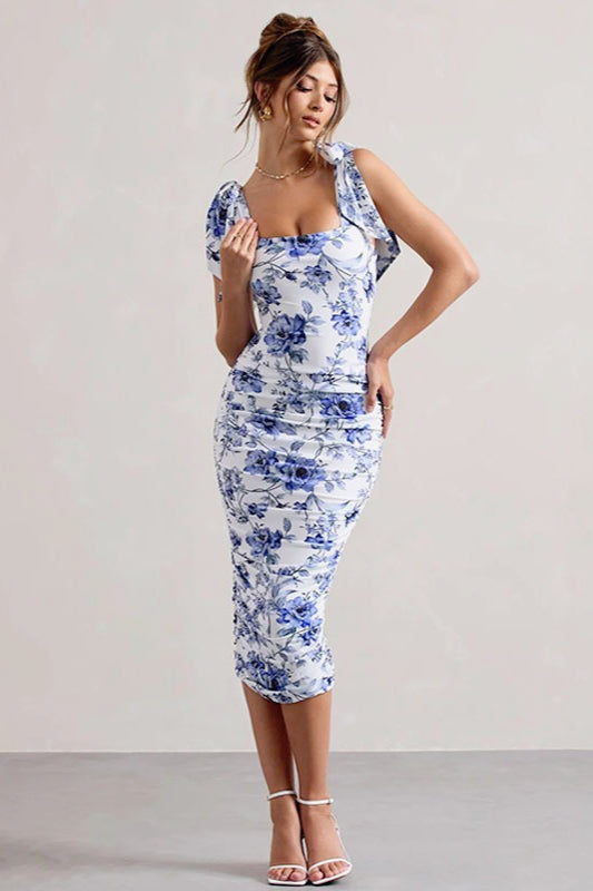 Sweet Floral TieWaist Bodycon Floral Dress