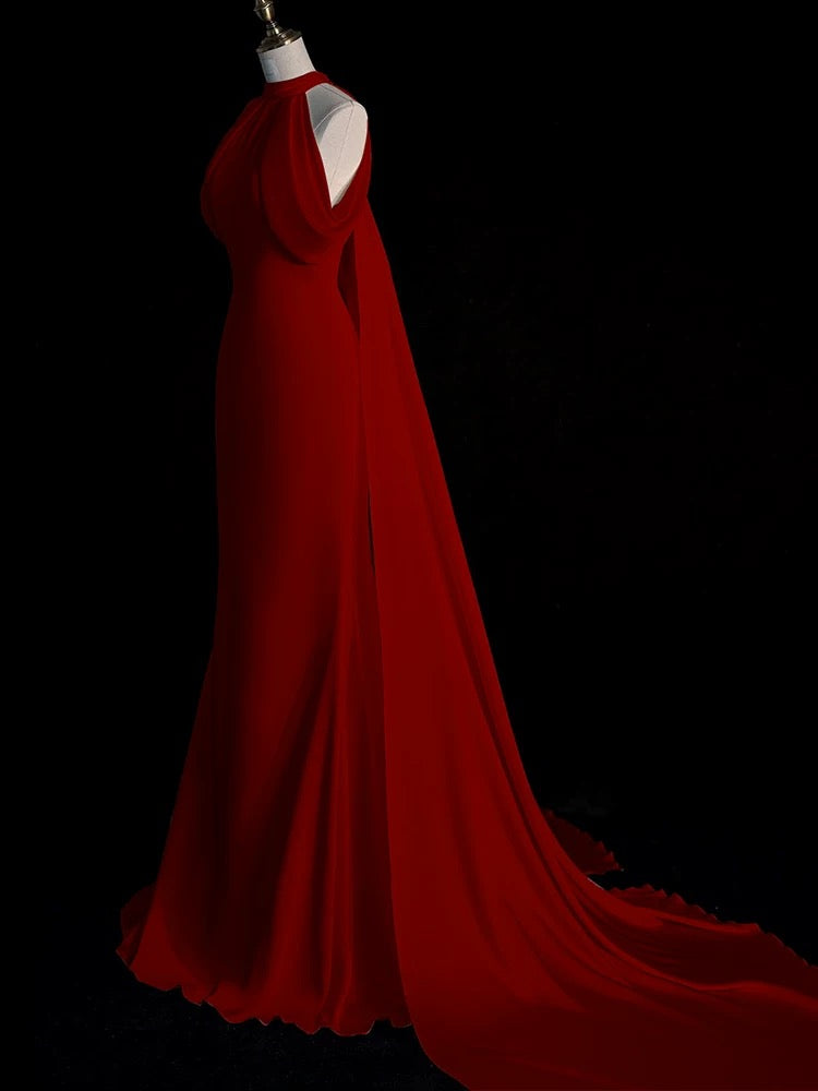 Sexy Sheath Halter Red Satin Long Prom & Evening Dress Formal Dress - View 6 | FashionDia