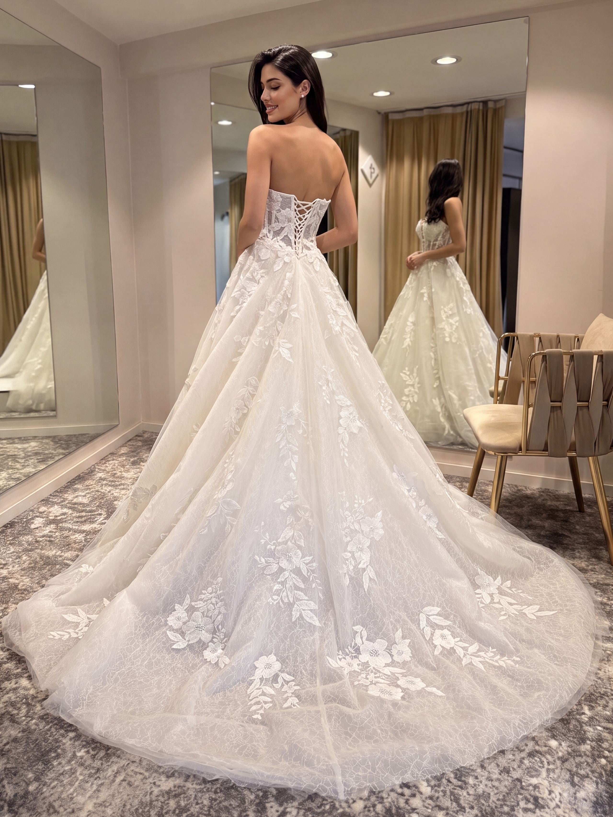 A-Line Strapless Modern Lace Sleeveless Wedding Gown