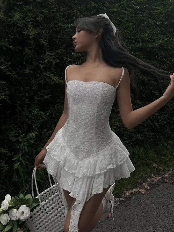 Classy Spaghetti Straps White Lace Short Birthday Party Dress Homecoming Dress
