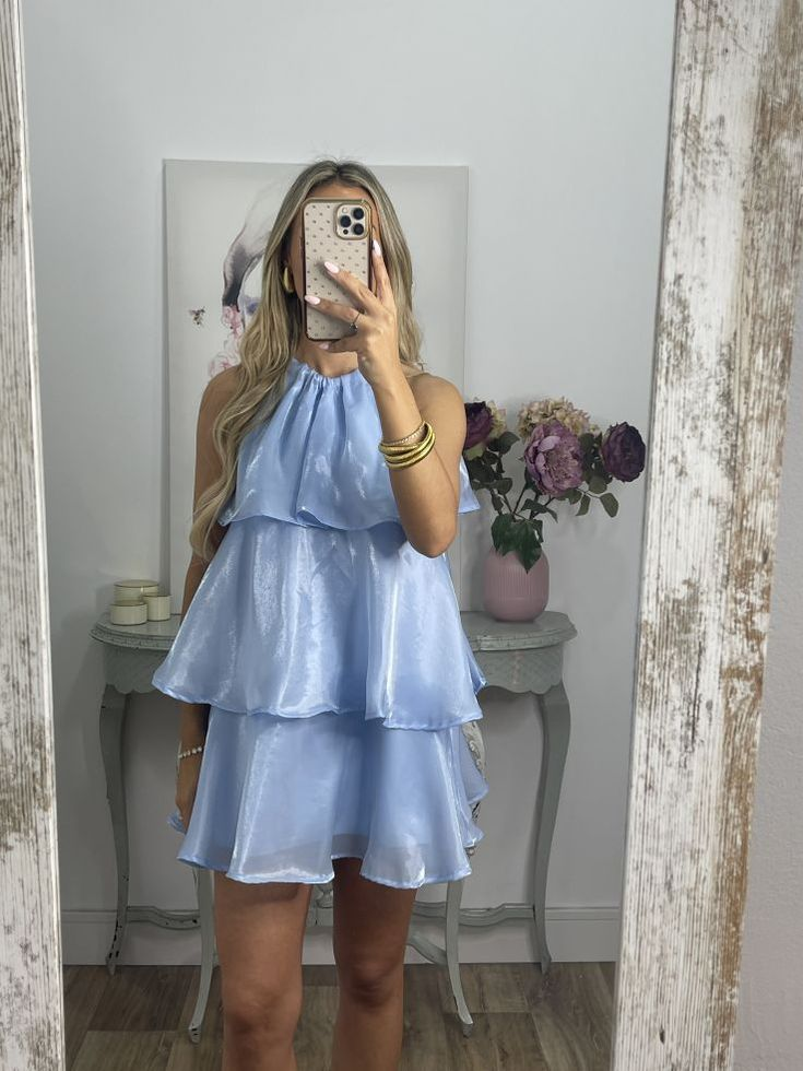 Sexy Halter Blue Organza Layered Homecoming Dress A-Line Cocktail Dress - View 3 | FashionDia