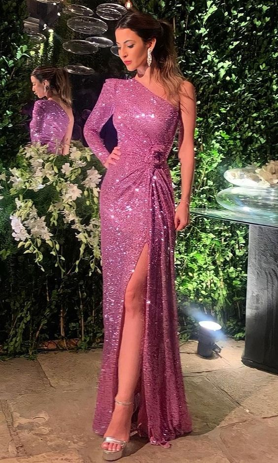 Elegant One Sleeve Long Evening Dress With Split