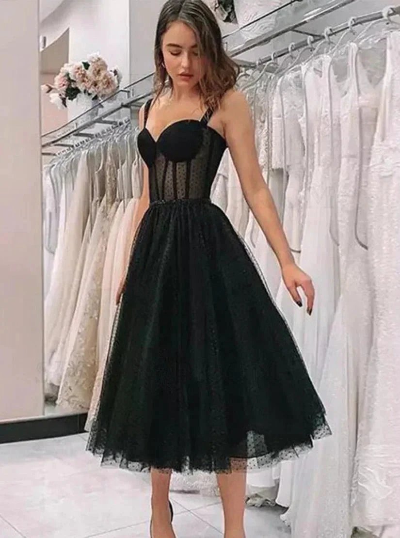 Cute Black Straps A Line Sleeveless Homecoming Party Dresseses (ZD11600)