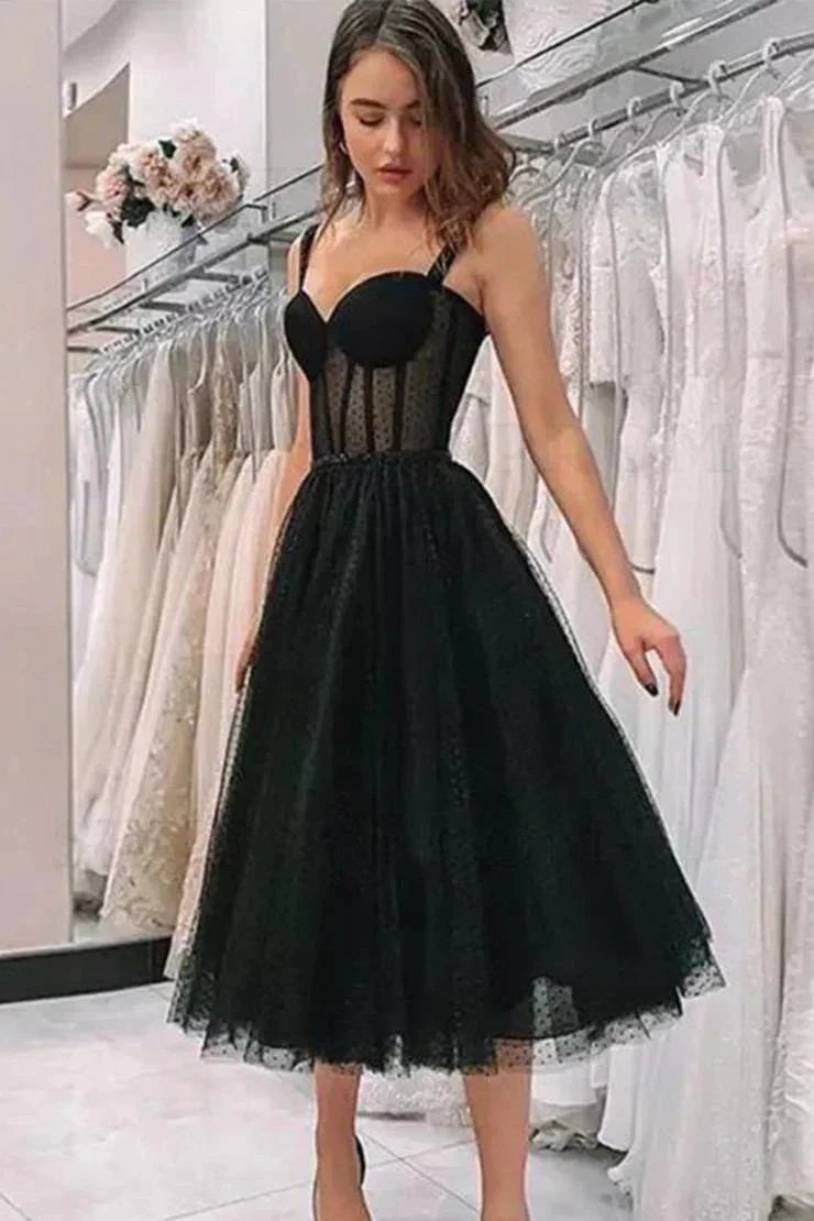 Cute Black Straps A Line Sleeveless Homecoming Party Dresseses by Ombreprom