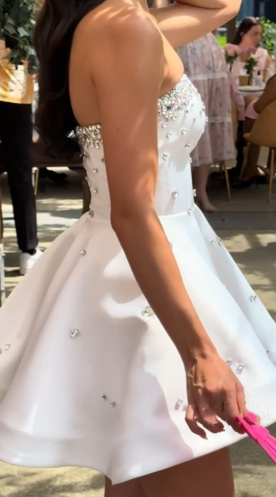 Strapless A Line White Birthday Dress Beaded Homecoming Dress J7697