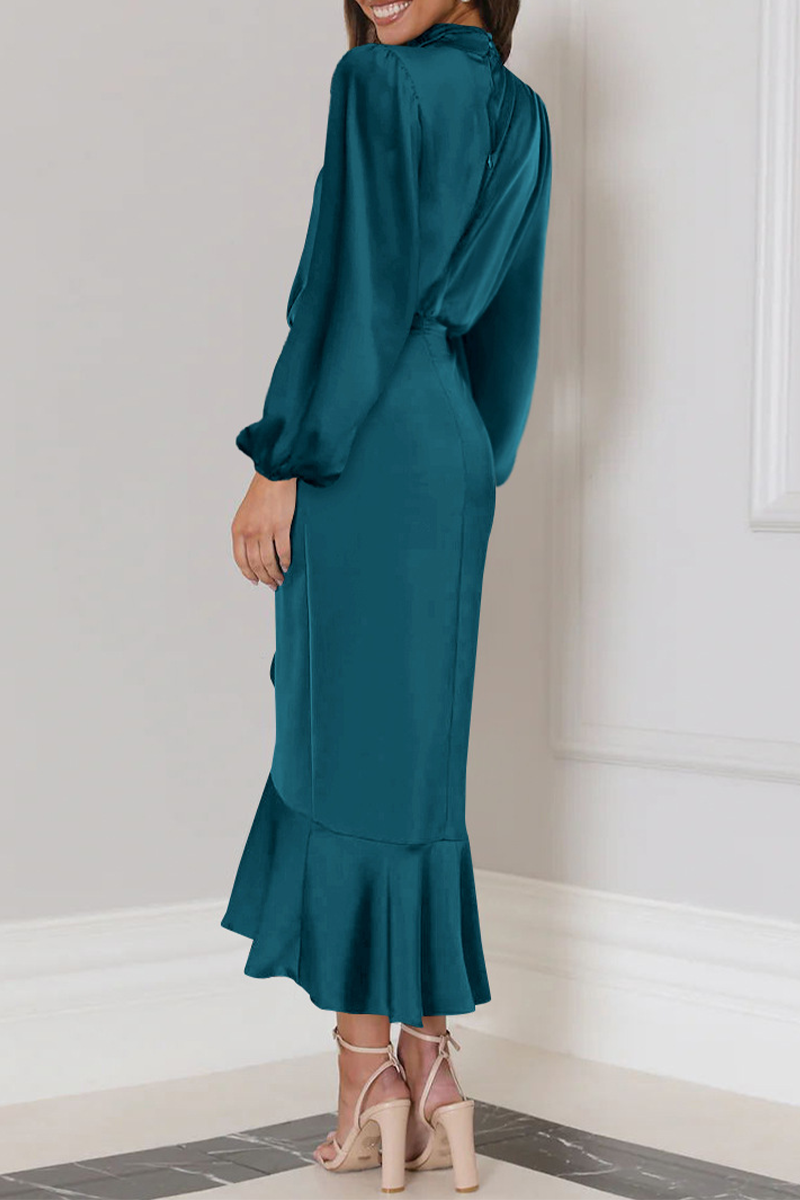 Elegant Solid Flounce Fold Turtleneck Evening Dress Dresses - View 4 | VelvetHem