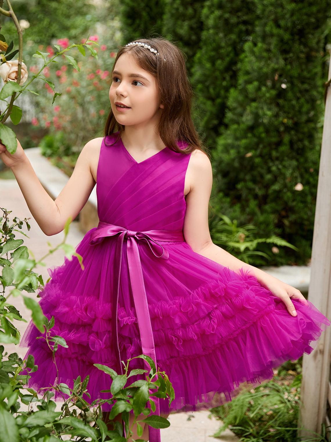 Fuchsia Princess Sleeveless Tulle Flower Girl Dress with Ruffles (010225236) - photo 1