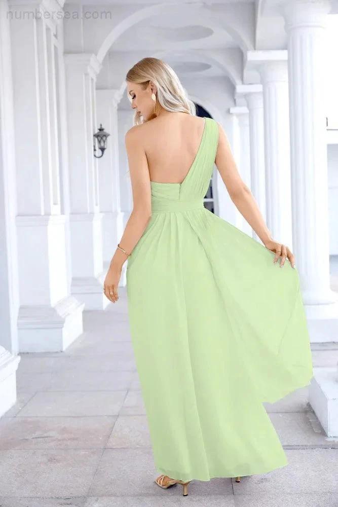 Ladies Chiffon One Shoulder Bridesmaid Evening Dress Wedding Party Evening Dress 28133 (ZD17003)