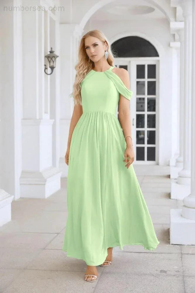 Ladies Chiffon Off Shoulder Swing Sleeve Front Slit Bridesmaid Evening Dress Wedding Party Evening Dress 28117 (ZD17011)
