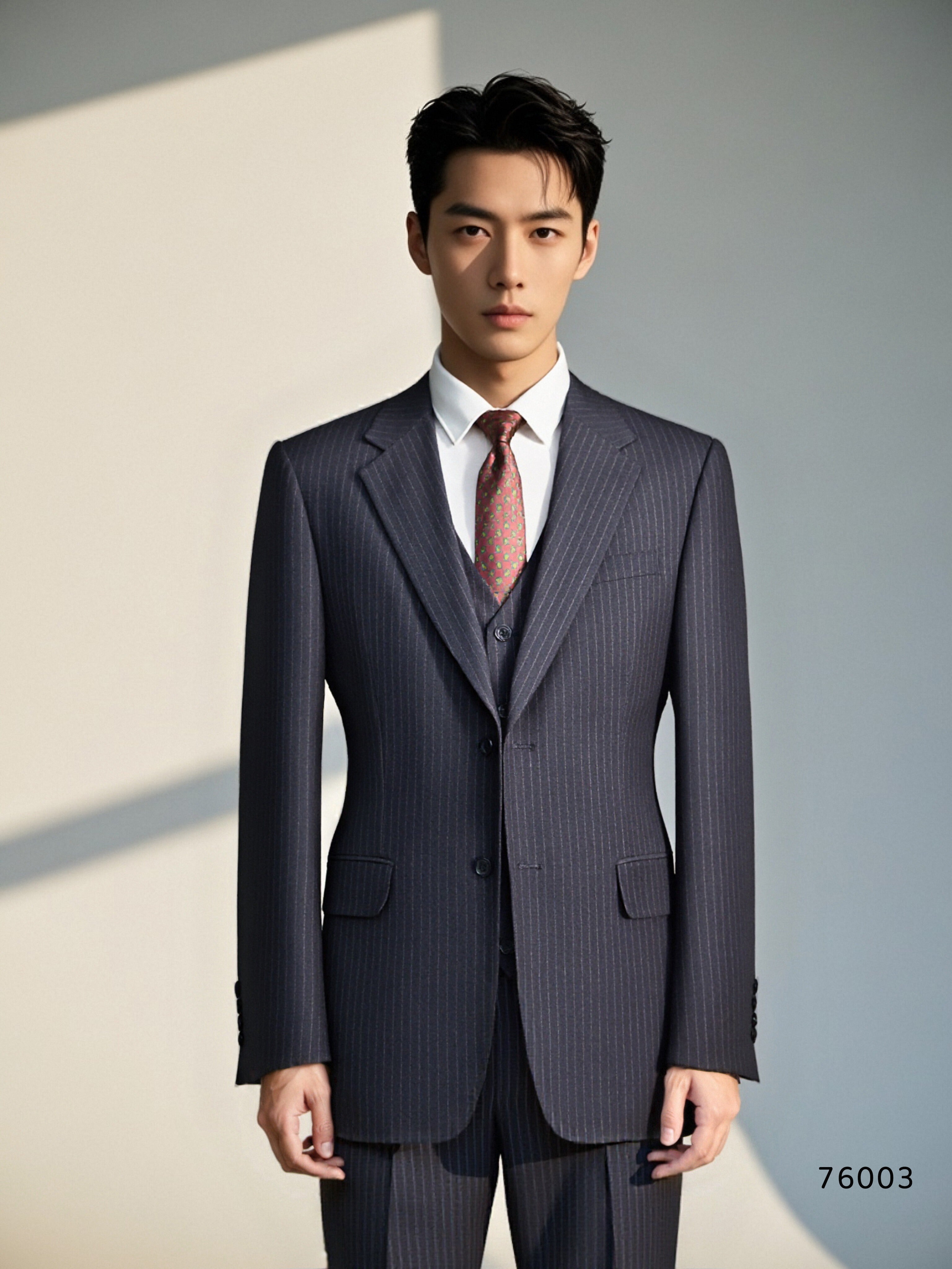 Pinstripe Wool Wedding Suit Three Piece Groom Formal Set (ZD17107)