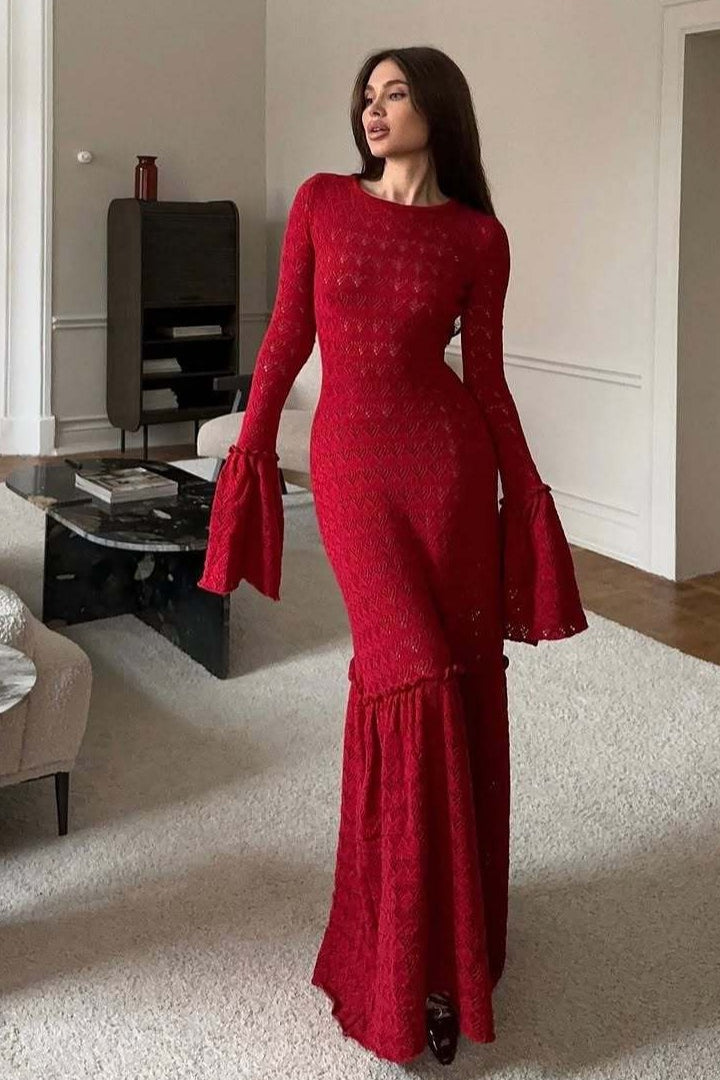 Ruffled Panel Knit Maxi Sweater Dress - VelvetHem