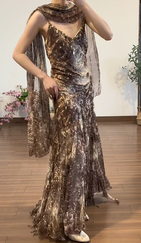 Vintgae Prom Party Dress Chiffon Evening Dress Birthday Outfit