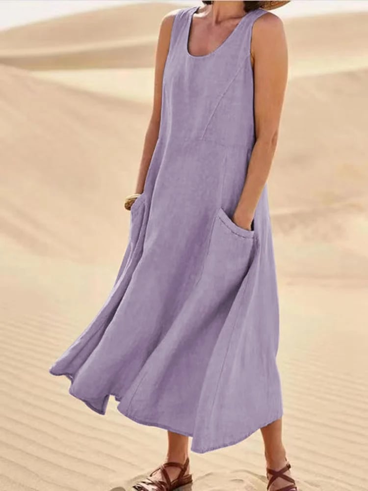 Teresa Aesthetic Sleeveless Dress with Pockets Made of Cotton and for Women Elevated Occasion Wear