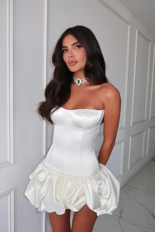 Strapless Ruched A Dress with Relaxed Fit and Everyday Wear