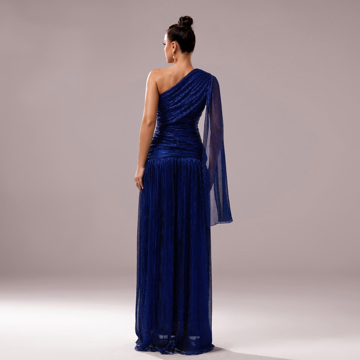 One-Shoulder Long Sleeve Slit Gown - Elegant Evening Dress - View 3 | VelvetHem