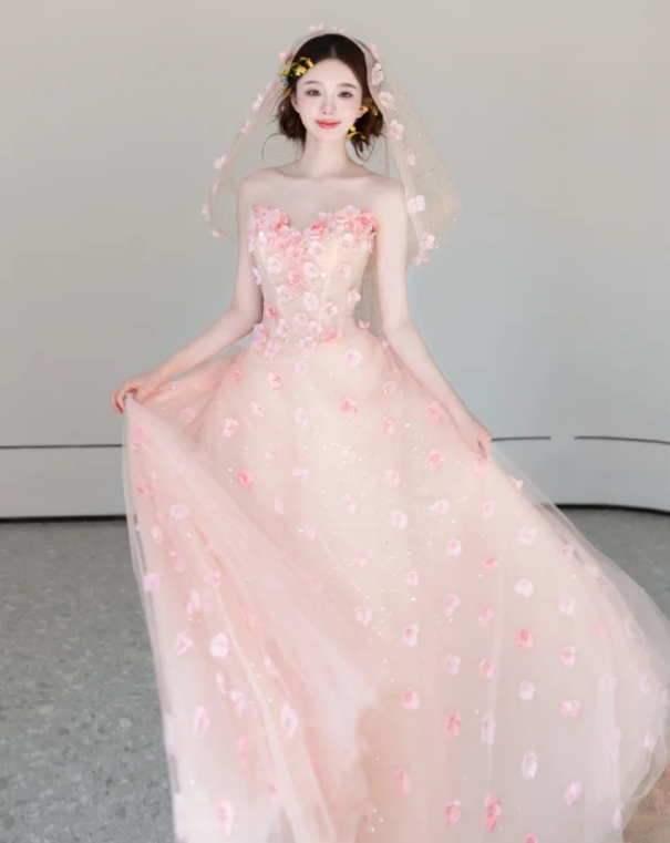 Flowers Tulle Sequin Prom Dress Sweet 16 Birthday Dress Evening Dress - View 3 | FashionDia
