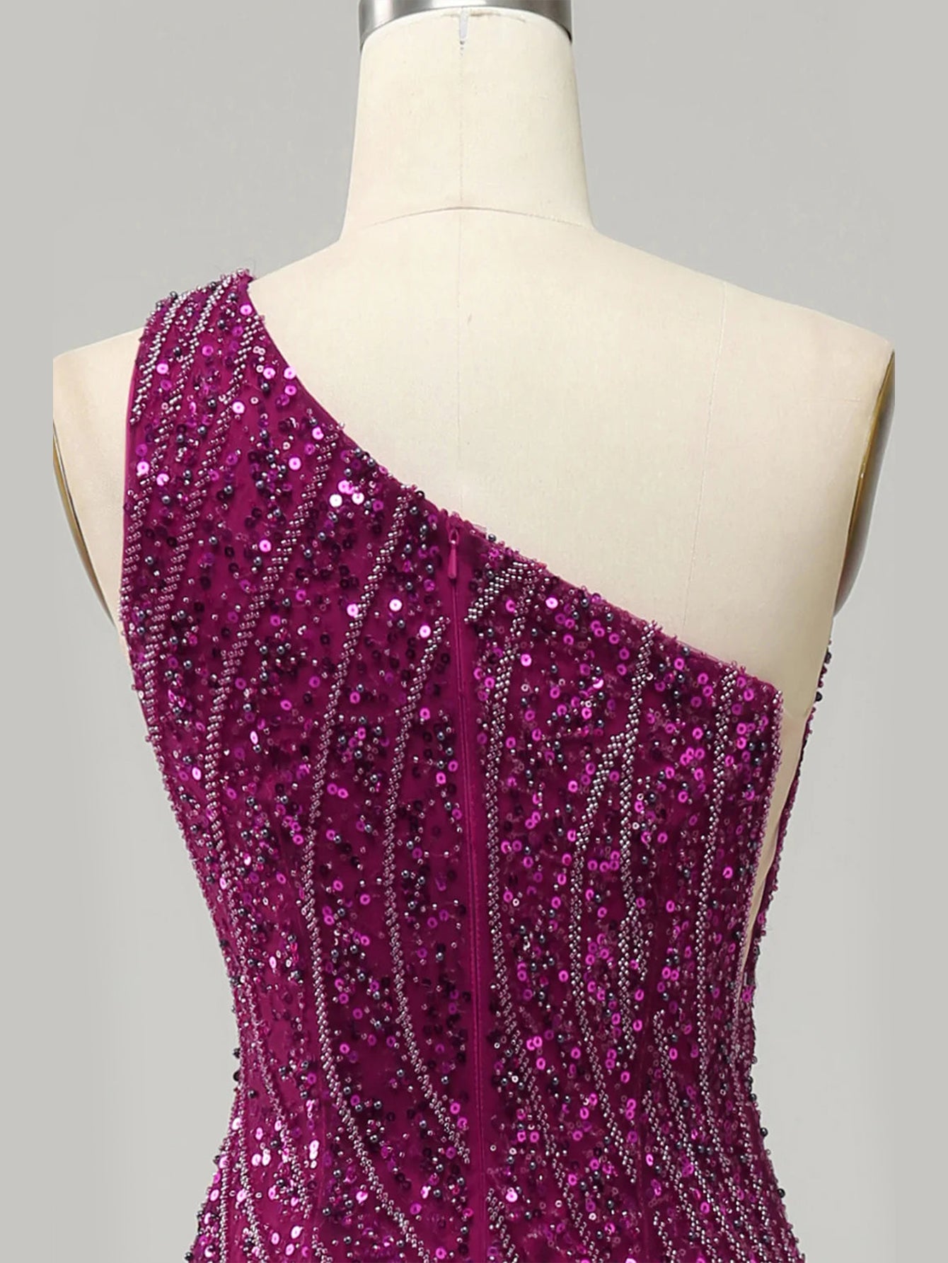 Sparkly Mermaid Purple One Shoulder Long Prom Dress with Slit - Fashionpara