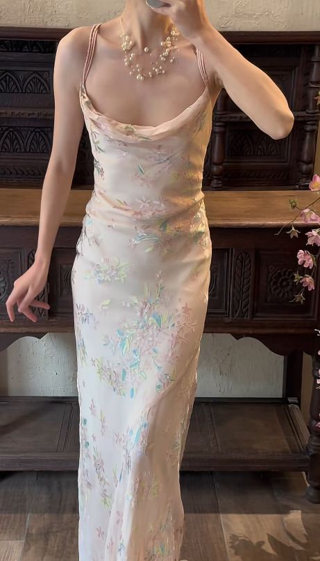Sheath Pink Chiffon Prom Party Dress Vintage Flora Evening Dress - View 4 | VelvetHem
