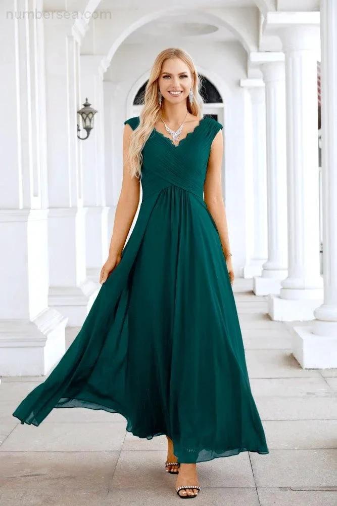 Ladies Chiffon V Neck Sleeveless Floor Length Bridesmaid Evening Dress Wedding Party Evening Dress 28126 (ZD16989)