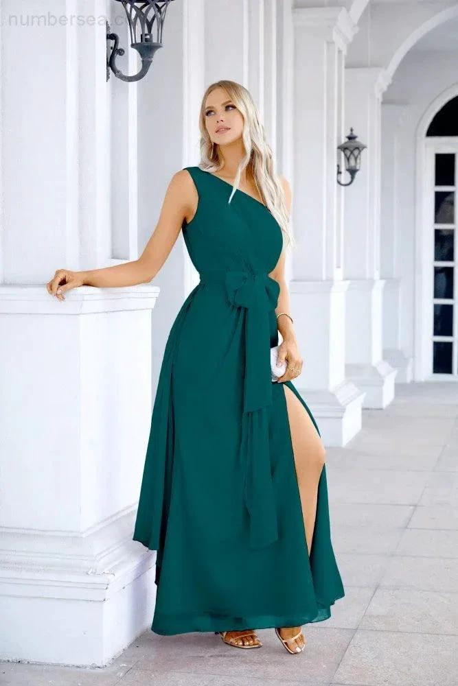 Ladies Chiffon One Shoulder Bridesmaid Evening Dress Wedding Party Evening Dress 28133 (ZD17003)