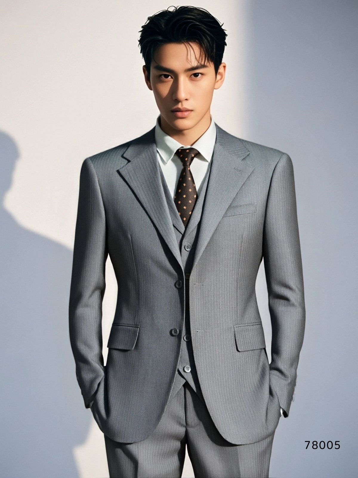 Subtle Pinstripe Grey Wool Three Piece Suit for Groom and Business (ZD17099)