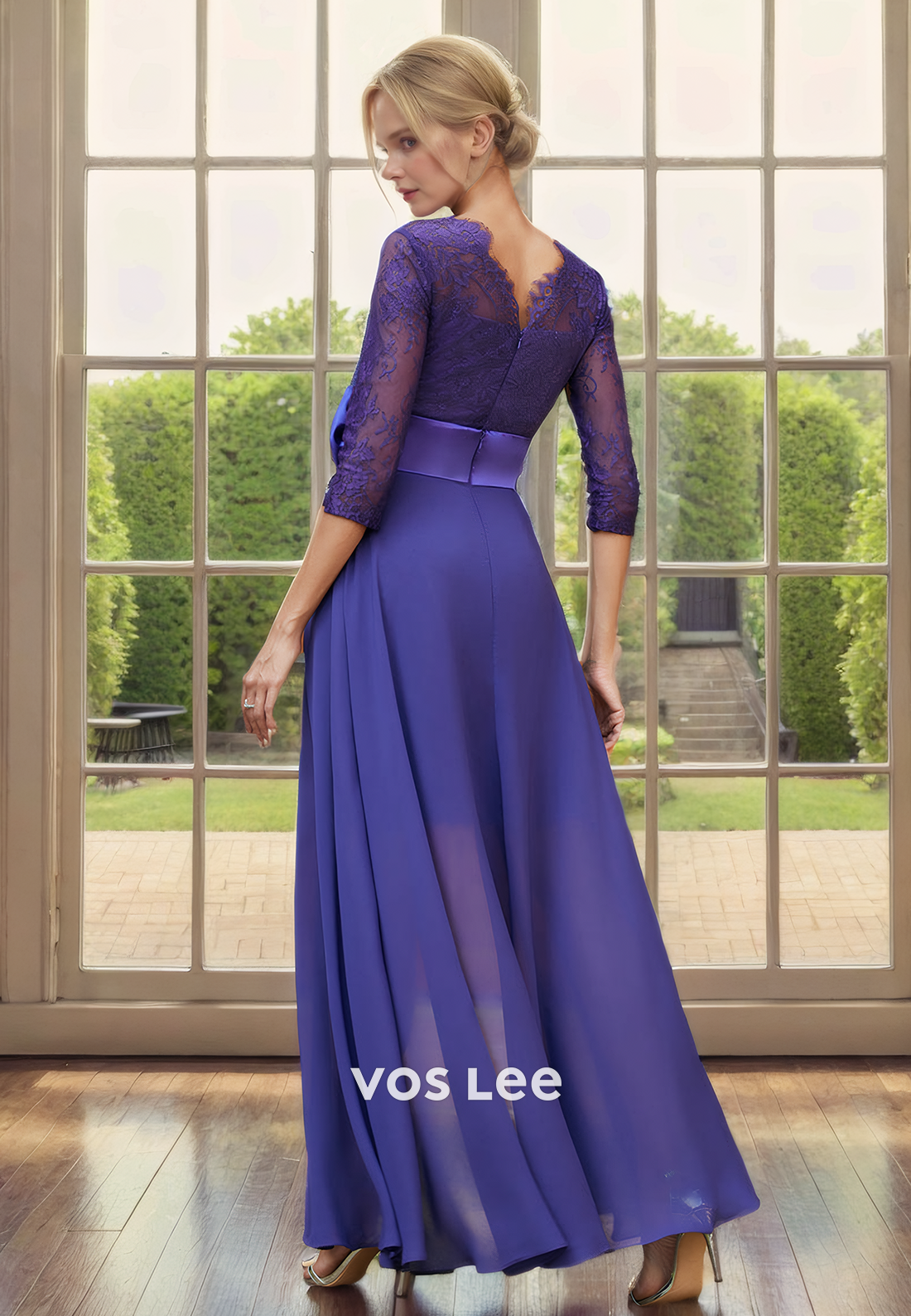 Short Sheath/Column V-Neck 3/4 Sleeves Detachable Lace Mother of the Bride Skirt/Cocktail Skirt with Aplliques