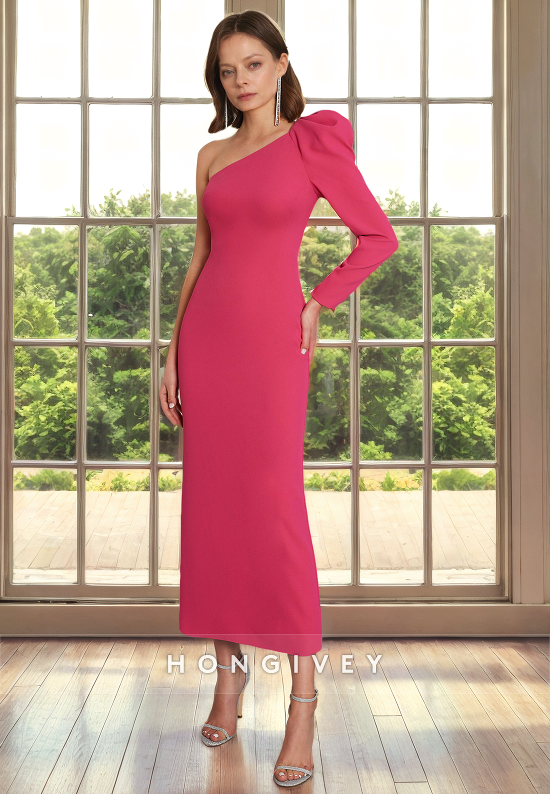 HM309 - Sexy Fitted One Shoulder Long Sleeves Cocktail Formal Dress