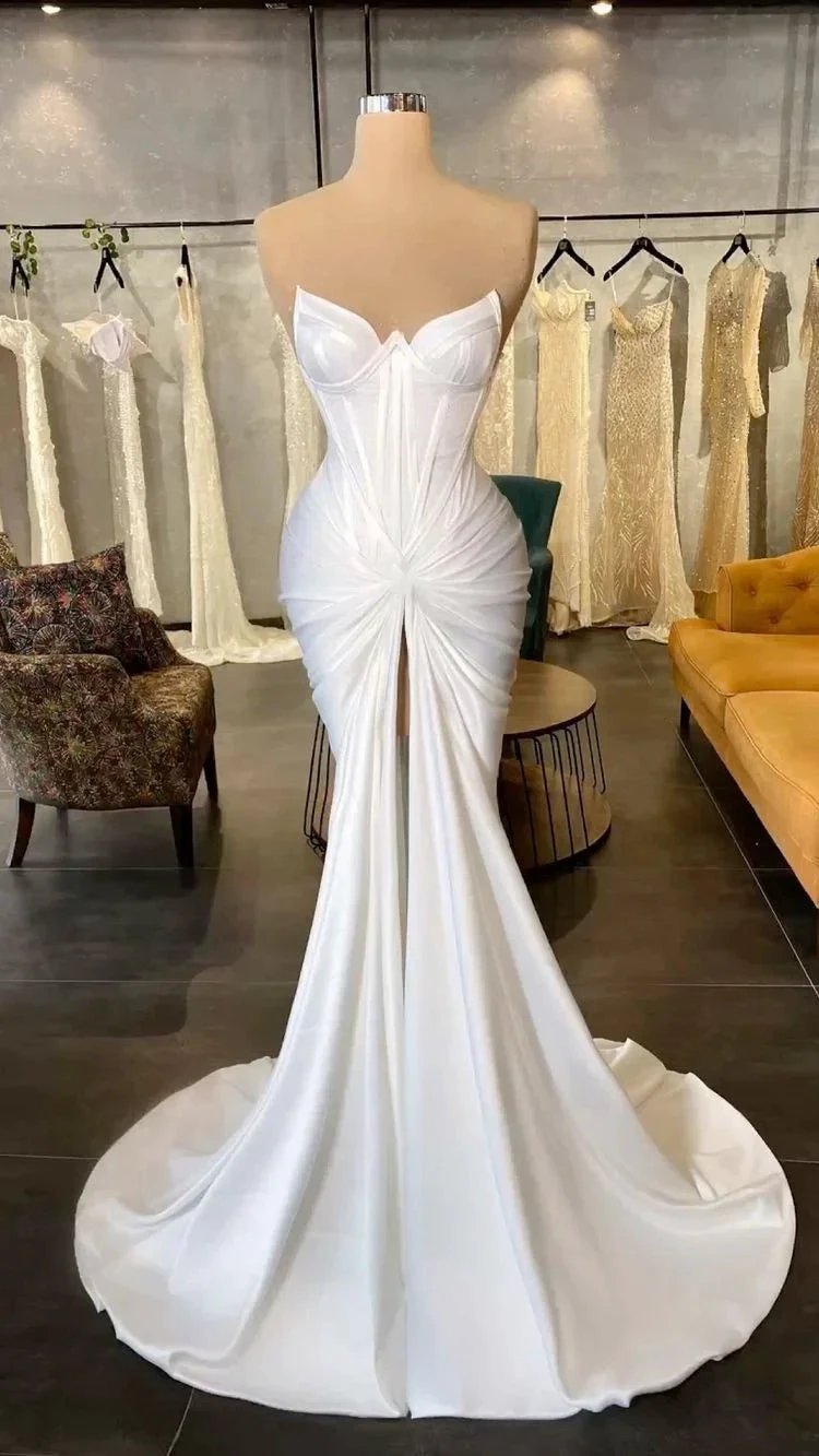 Sweetheart White Satin Wedding Dress,Chic Bridal Dress (ZD13616)
