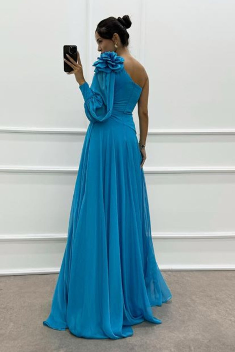 One Sleeve Shoulder Detail Design Evening Dress - View 2 | VelvetHem