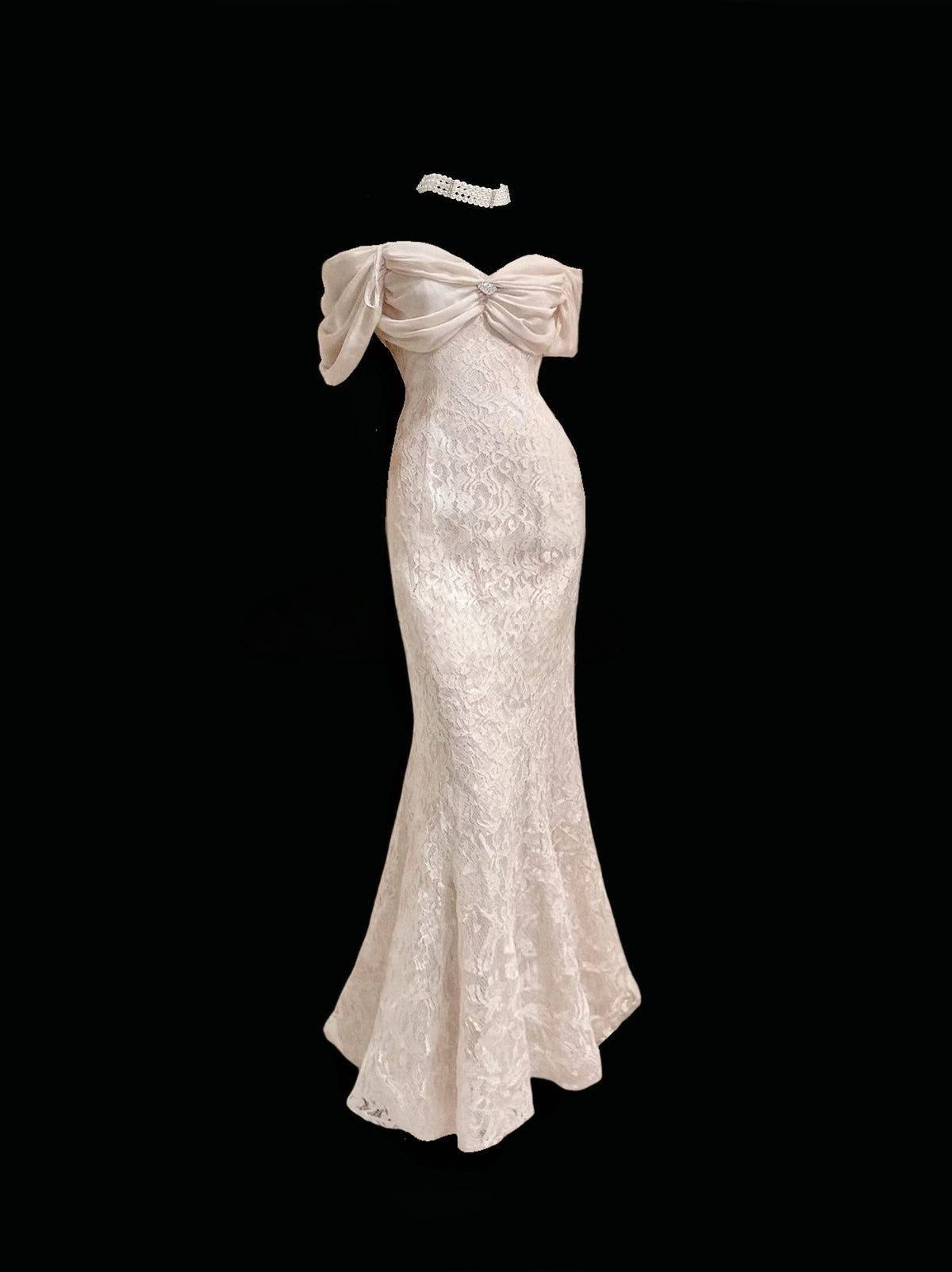 Off-the-Shoulder Mermaid Lace Long Prom Dress Formal Evening Dress