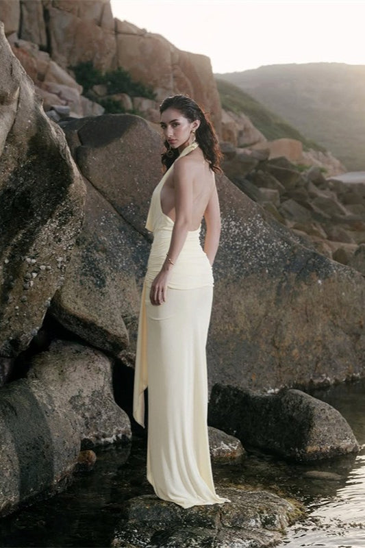 Draped Neckline Low-Back Maxi Party Dress - View 6 | VelvetHem