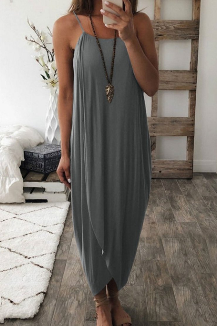 Asymmetrical Stylish Loose Sleeveless Maxi Dress (3 Colors) - Fashionpara