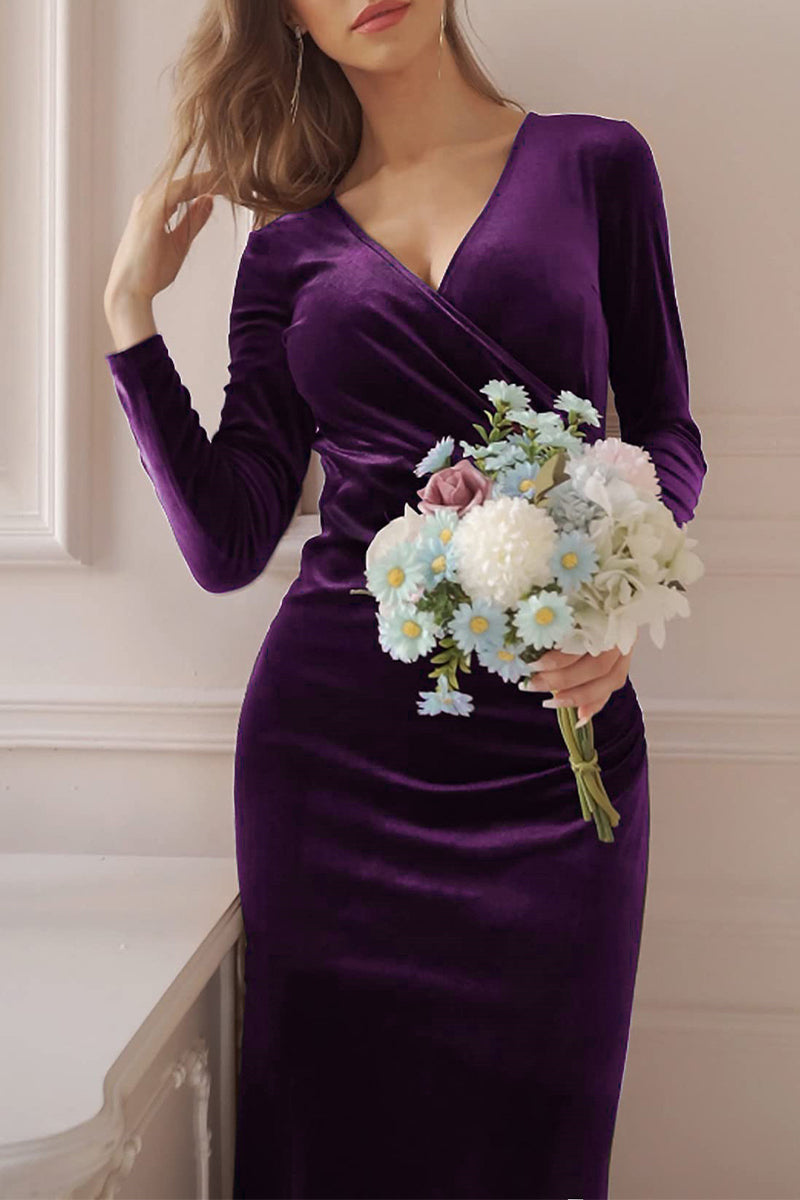 Sweet Elegant Solid V Neck Evening Dress Dresses(4 Colors) - View 10 | VelvetHem