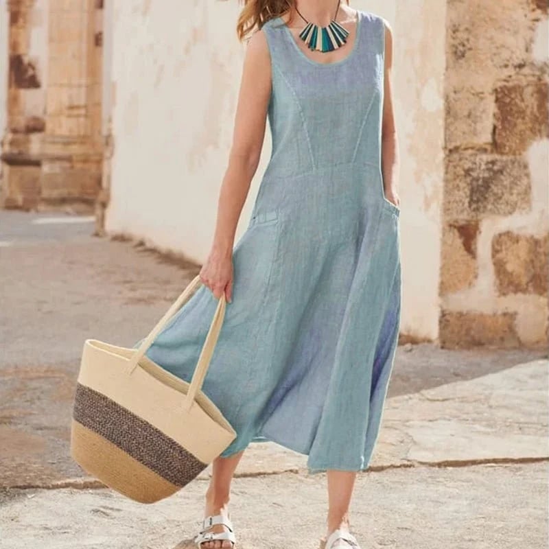Teresa Aesthetic Sleeveless Dress with Pockets Made of Cotton and for Women Elevated Occasion Wear