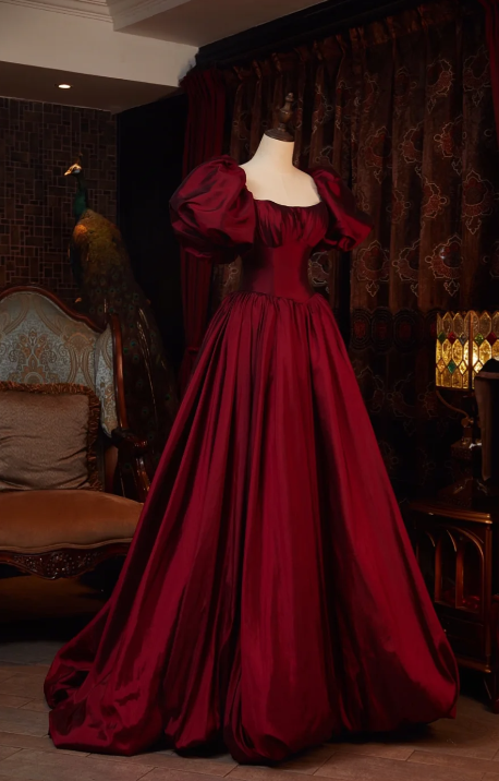 Burgundy Satin Prom Party Dress Elegant Evening Dress Birthday Dress