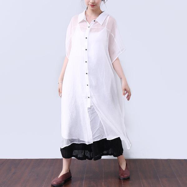 Loose Transparent Button Commuter Dress - Omychic