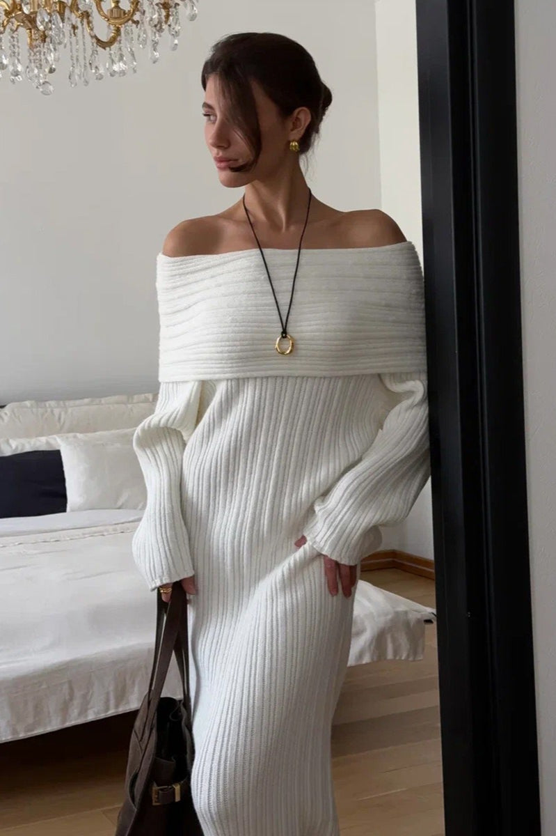 Knit Off Shoulder Long Sleeve Bodycon Sweater Dress - View 2 | VelvetHem