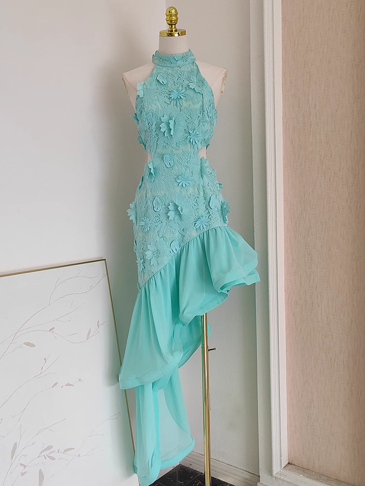 Sexy Sheath Irregular Hem Green Homecoming Dresses Short Lace Birthday Outfits