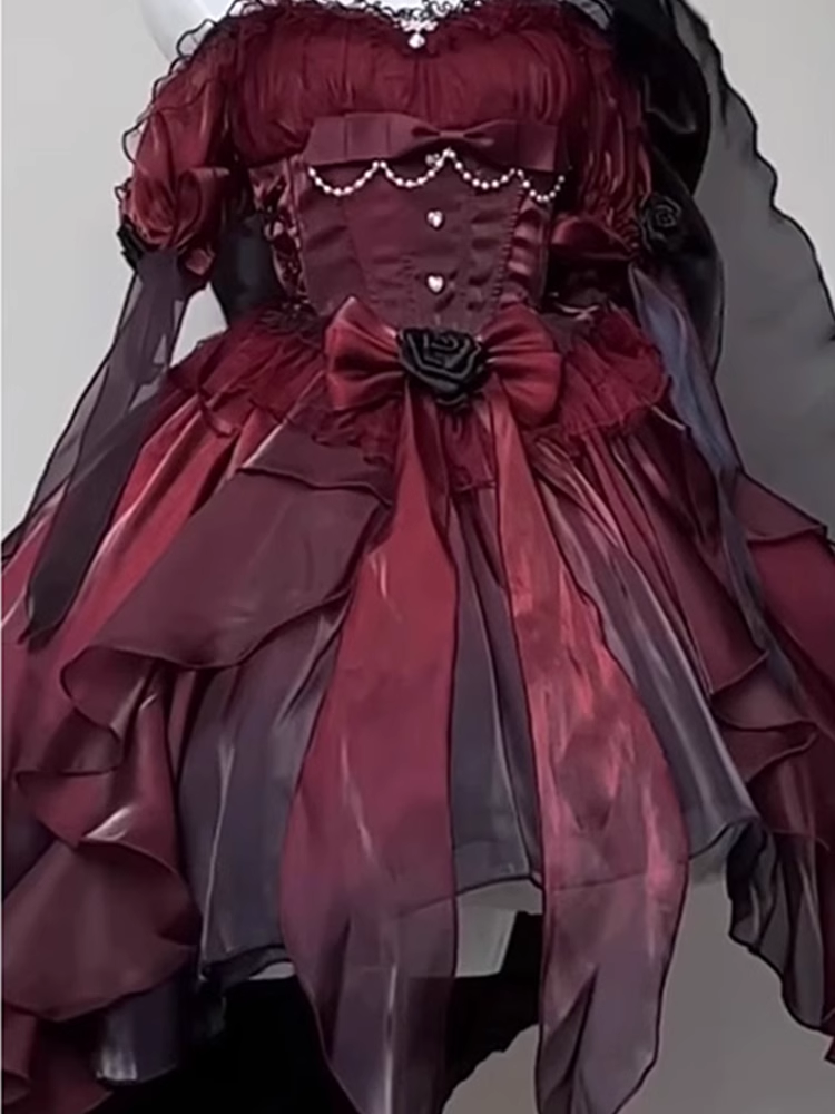 Chic High-Low Halter Burgundy Organza Party Dresses Birthday Outfits - View 3 | FashionDia