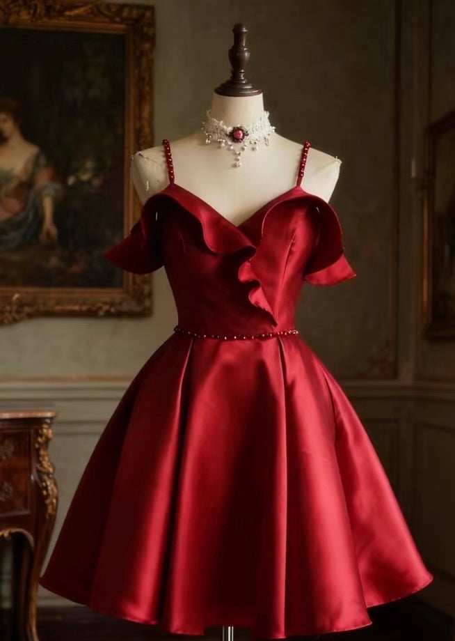 A-Line Red Short Birthday Dress Satin Homecoming Dress