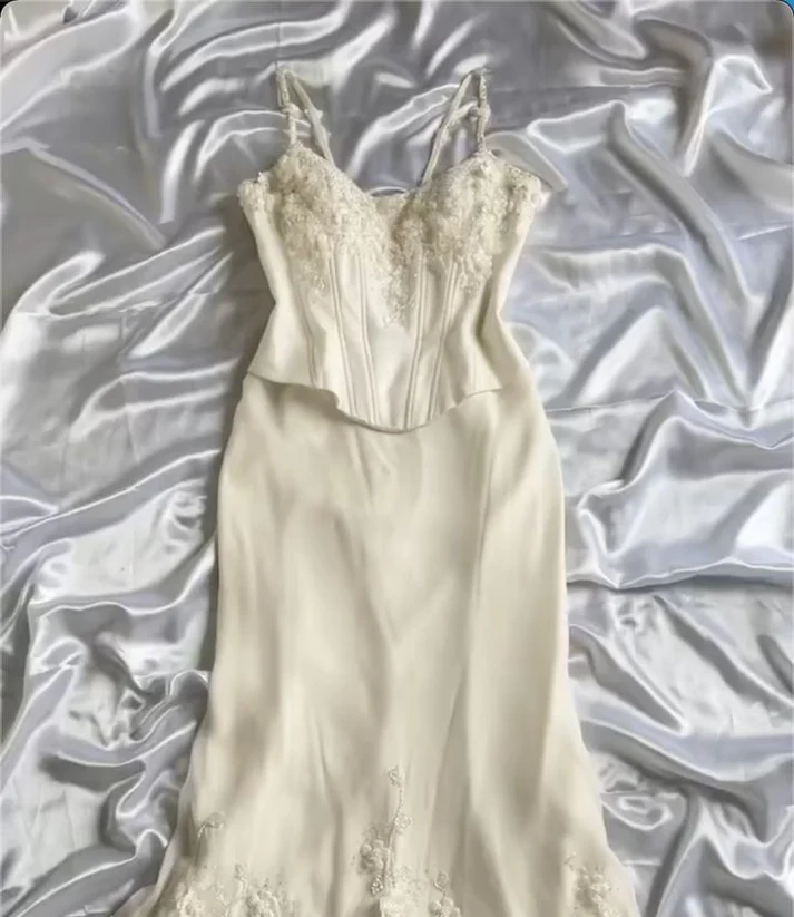 Elegant Straps Chiffon Ivory Long Prom Dress Mermaid Evening Dress - View 2 | FashionDia