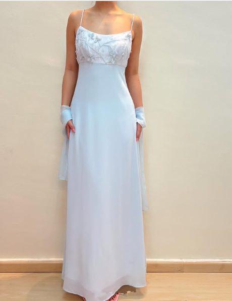 Elegant Pastel Blue Straps Chiffon Appliques Beaded Prom Evening Dress Y8142 - View 3 | VelvetHem