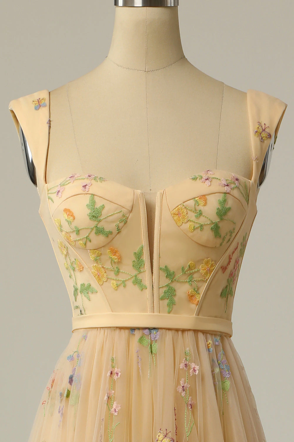A-Line Sweetheart Champagne Long Prom Dress with Embroidery - FashionDia
