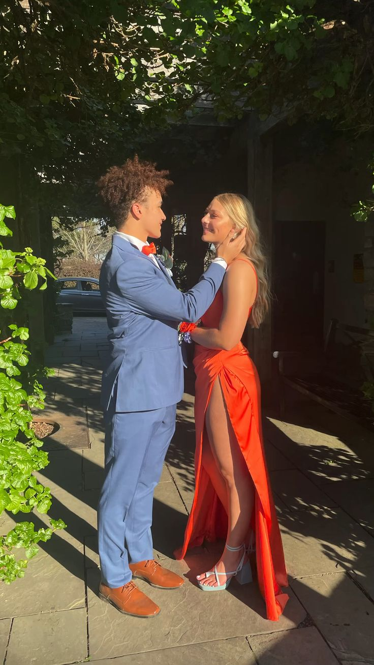 Simple Orange Prom Dress With High Slit,Senior Prom Gown - View 2 | FashionDia
