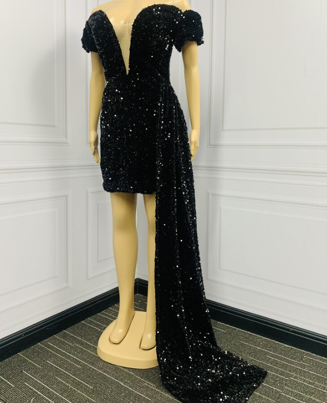 Women Black Sequins Prom Dresses Skirt Black Girl Formal Party Cocktail Homecoming Dress De Princess - View 3 | FashionDia